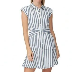 Derek Lam 10 Crosby tie waist shirt dress striped Snap Front Size 6